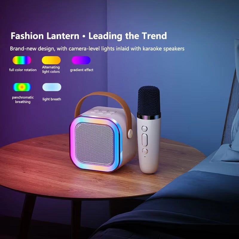 K12 Portable Bluetooth Speaker with Wireless Mic | RGB LED Lights, High Bass Karaoke Speaker