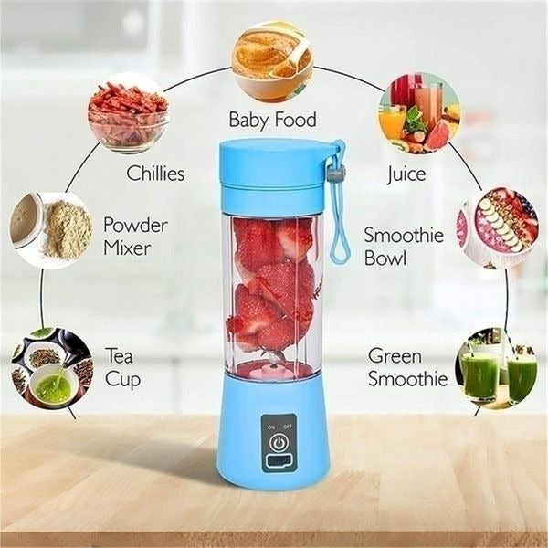 Rechargeable Portable Mini Juicer Blender | 6-Blade USB Smoothie Maker (380ml)